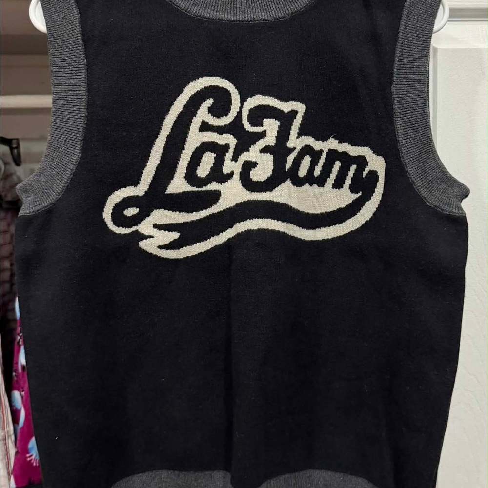Black and Gray Sleeveless Top with Logo